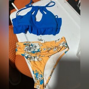 2Piece Bikini Set Stripe Full Coverage Swimsuit Tummy Control Padded M